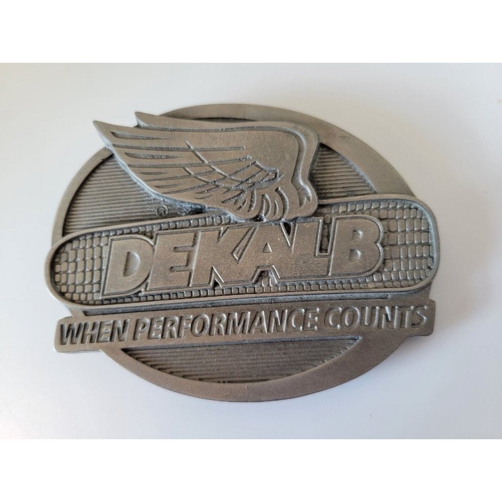 DEKALB Belt Buckle "When Performance Counts" Corn Ear Wings Logo Silver Tone